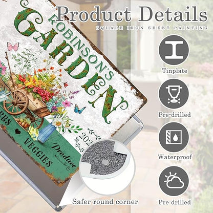 Personalized Garden Signs for Outside Custom Metal Tin Sign for Women, Funny Welcome Metal Sign for Patio, Yard Rustic Retro Home Decor Gifts for Mothers Day, Grandmas, and Gardening Lovers