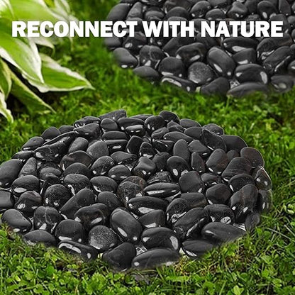 River Rock Stepping Stones Outdoor for Garden Walkway, 12 inch Diameter 3 Pcs Round Shape Paver Step Stones Polished Pebble River Stone Mat for Yard Lawn Patio Pathway Walk Way - Black
