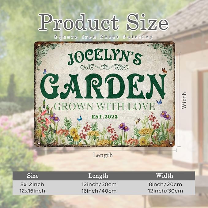 Personalized Garden Signs for Outside Custom Metal Tin Sign for Women, Retro Welcome Metal Sign for Patio, Yard Rustic Funny Home Decor Gifts for Mothers Day, Grandmas, and Gardening Lovers
