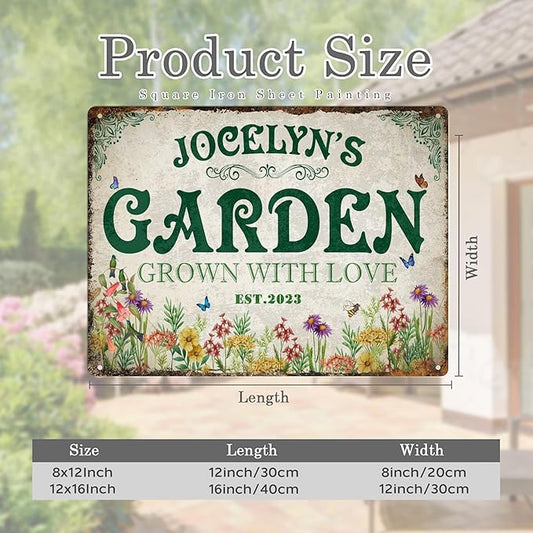 Personalized Garden Signs for Outside Custom Metal Tin Sign for Women, Retro Welcome Metal Sign for Patio, Yard Rustic Funny Home Decor Gifts for Mothers Day, Grandmas, and Gardening Lovers