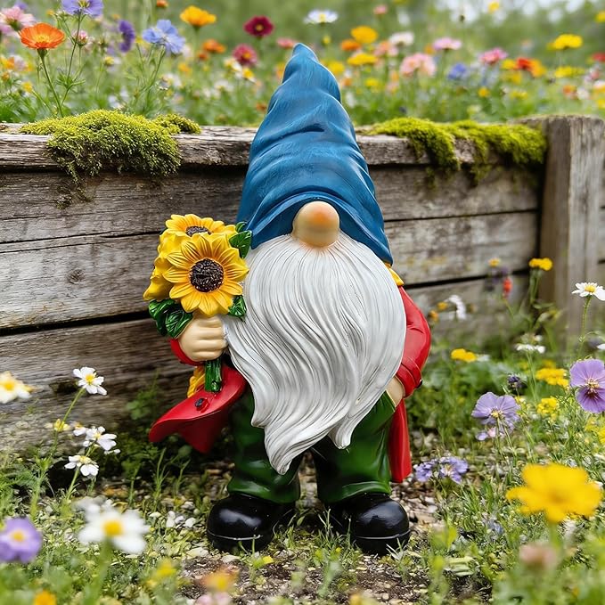 Garden Gnome Outdoor Sunflower Faceless Gnome Statue - Funny Garden Decor for Patio, Lawn, Yard, Balcony, Indoor Home Office Shelves Figurines Ornament Decorations, Mom Grandma Sisters Gifts