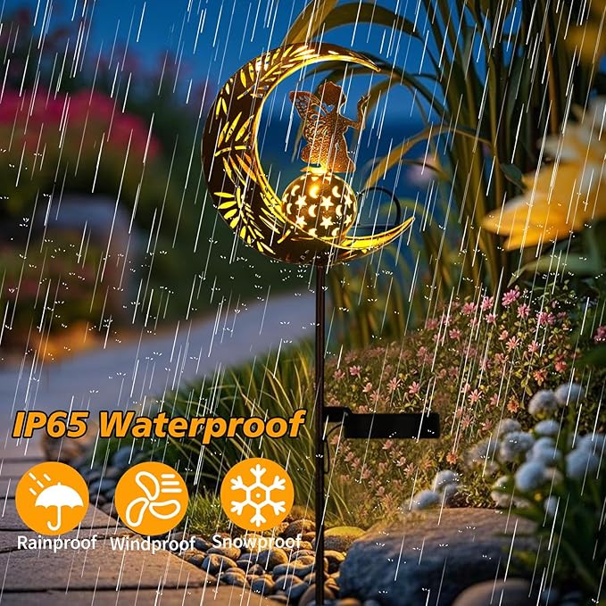 ZKLiLi Garden Solar Lights Pathway Stake Lights Moon Fairy with Angel Decor, Gardening Birthday Gift for Mom Grandma Friends, Outdoor Decor Light Waterproof for Walkway, Yard, Patio