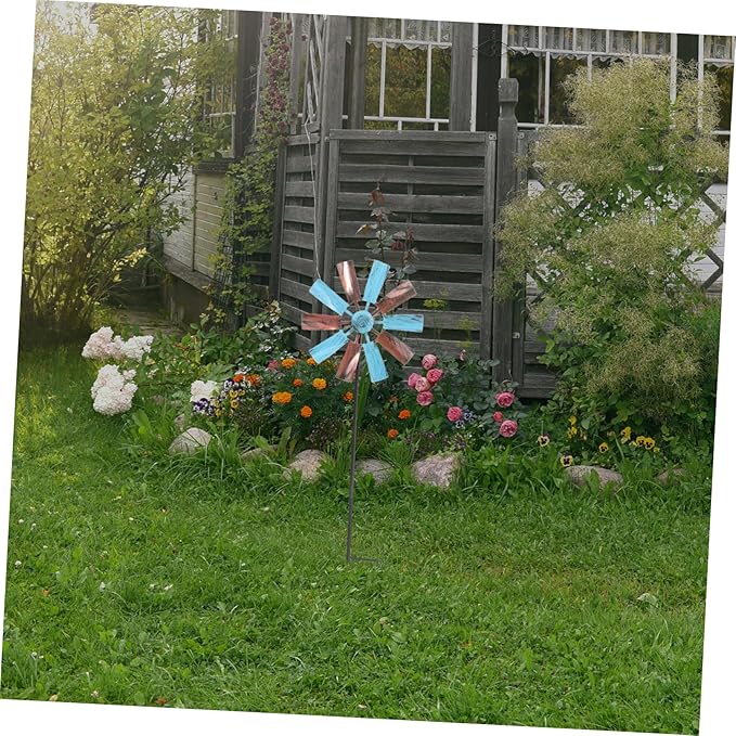 Iron Craft Windmill Statue for Garden Bee Decorative Spinners Outdoor Decor