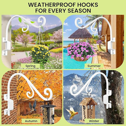 Swivel Plant Hangers Outdoor: 2 Pack 16 Inch Metal Hanging Plant Bracket Sturdy Wrought Iron Plant Hooks Indoor Wall Mount for Hanging Bird Feeders, Lanterns, Flower Baskets, Wind Chimes, White