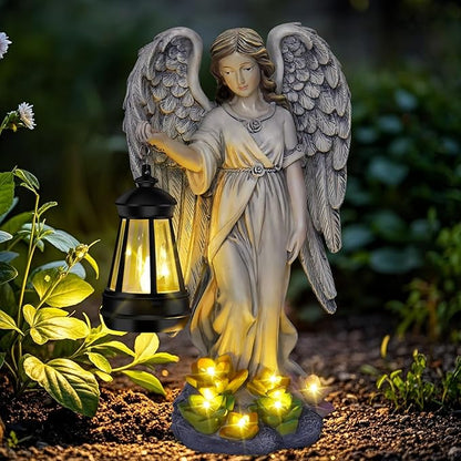 NBQQ Angel Outdoor Garden Decor, 11.8 inches Waterproof Statue with Solar Light for Outside Yard Art, Patio Balcony Front Lawn Ornaments, Warm White Automatic LED, Gifts for Mom Grandma Women