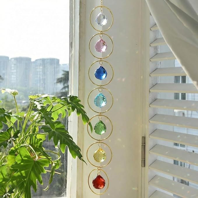 Thyle Healing Crystal Wind Chimes for Outside Window 7 Chakra Hanging Crystal Sun Catchers for Easter Indoor Outdoor Home Wall Decor Birthday Gifts(Classic Style)