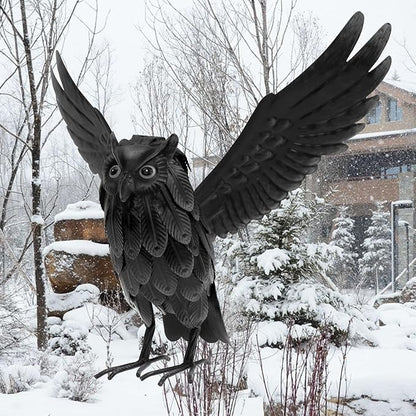 Natelf Solar Owl Decoy Sculptures & Statues Halloween Decoration, Standing Metal Bird Deterrent to Scare Birds Squirrels Away for Outdoor Garden Yard Patio, Black