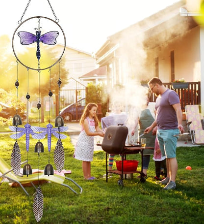 CoTa Global Purple Dragonfly Hanging Metal Wind Spinner Wind Chime - Relaxing Harmonic Indoor or Outdoor Wind Spinner for Yard, Garden, Porch Patio, Beautiful Unique Art Ornament Mobile - 37 Inch