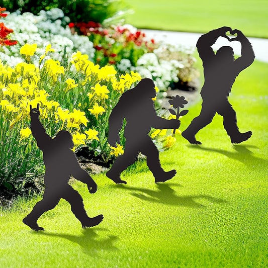 3 Pcs Metal Bigfoot Yard Decor, Unique Bigfoot Decor and Animal Gifts, Black Metal Yard Decor, Outdoor Animal Sasquatch Decor for Patio Garden and Lawn (Unique)