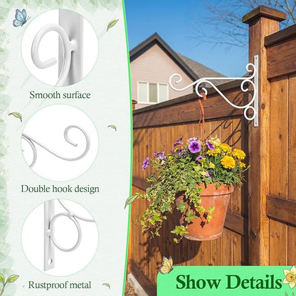 Tandefio 10 Pcs Hanging Plant Brackets 10 Inch Outdoor Wall Mount Metal Plant Hanger Hooks with Screws for Bird Feeder Wind Chime Lanterns Holiday Decoration (White)