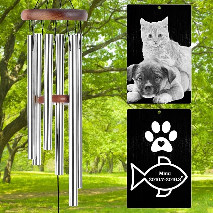 Personalized Wind Chimes Memorial Engraved Gift,Custom Sympathy Wind Chime for Loss of Loved One,Customized Mother Father Dog Pet Family Remembrance Bereavement Gifts