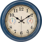 12 Inch Outdoor Clock with Thermometer and Hygrometer Combo, Waterproof Indoor Outdoor Wall Clocks for Patio, Pool, Garden, Bathroom Decor- Blue