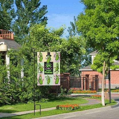 Just A Girl Loves Pickles Garden Flag Double Sided Flags For Room Outside Yard Flag Outdoor Banner Wall Art Hanging 28"X40"