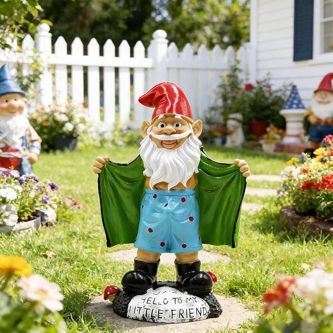 Tirifer 8.3inch/21cm Big Size Garden Gnome, Funny Outdoor Indoor Statue Gnome for Patio Lawn Garden Yard, Resin Naughty Dwarf Sculpture Art Decoration Unique Gift for Yard Balcony Porch Housewarming