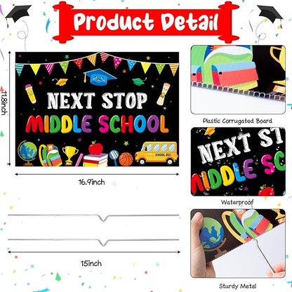 5th Grade Grad Yard Sign - Class of 2026 Elementary Graduate Lawn Sign with Stake Next Stop Middle School Congrats Graduation Waterproof Party Decorations Favors for Outdoor Garden Photo Booth Props