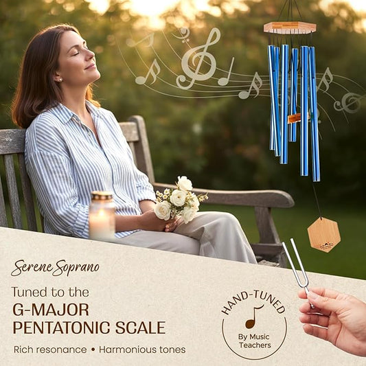 UpBlend Deep Tone Wind Chime – Outdoor Sympathy & Memorial Gift for The Loss of a Loved One, Memorial Wind Chimes, Thoughtful Sympathy Gift for Bereavement and Remembrance. 29" Blue