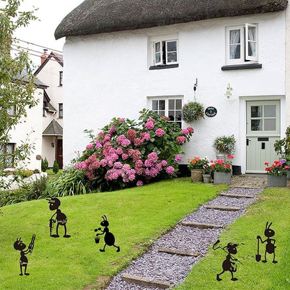 CUweipeng Metal Garden Stakes Decorative - 5 Pcs Funny Working Farm Ant Garden Decor Black Metal Humor Art Yard Stake Animal Outdoor Decoration for Pathway Lawn Garden Backyard Birthday Gift Party #A