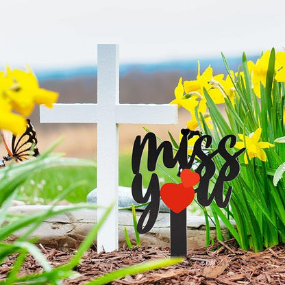 13.8 X 7.9 Inches Large Cemetery Decorations for Grave, Miss You Memorial Grave Markers, Metal Memorial Remembrance Stake, Grave Markers for Human Cemetery, Garden Yard Grave Site Outdoor Stake Marker