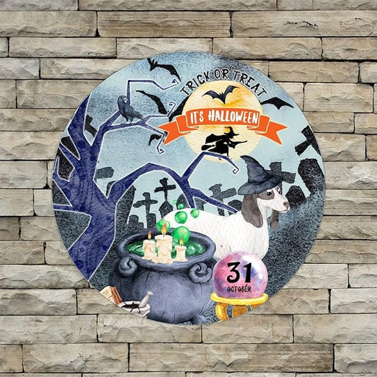 Retro Metal Sign 12"x12",Happy Halloween Scary Night Grave Witch Bats Trick Or Treat Dog Aluminum Tin Metal Sign for Home Living Room Bedroom Garden Farm Patio Decor Wall Art Poster