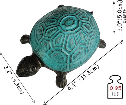 BSTGIFTS Cast Iron Turtle Key Hider - Spare Key Holder & Garden Decoration - Trinkets Box for Jewelry, Ear Studs, Ring & Paper Clips (Antique Blue)