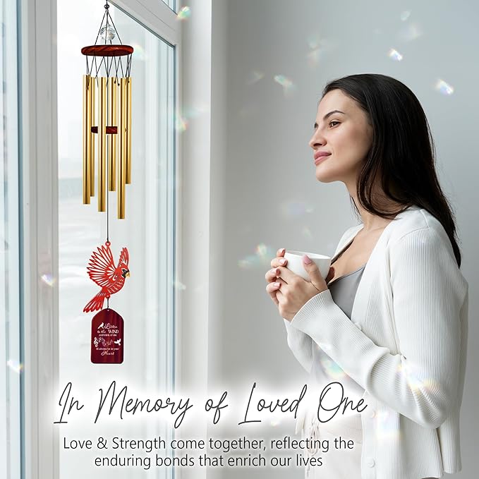30'' Memorial Crystal Wind Chimes Loss of Mom Dad Grandparent Sympathy Cardinal Bird Keepsake Weatherproof Windchime Remembrance Gift in Memory Loved Ones for Window Outdoor Garden Decor HW2-RW