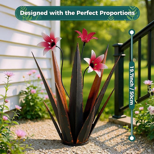 2 Pack Metal Agave Plant Sculptures, Outdoor Agave Plants, Tequila Rustic Sculpture, 16” Hand Painted Garden Decoration Yard Art Plant