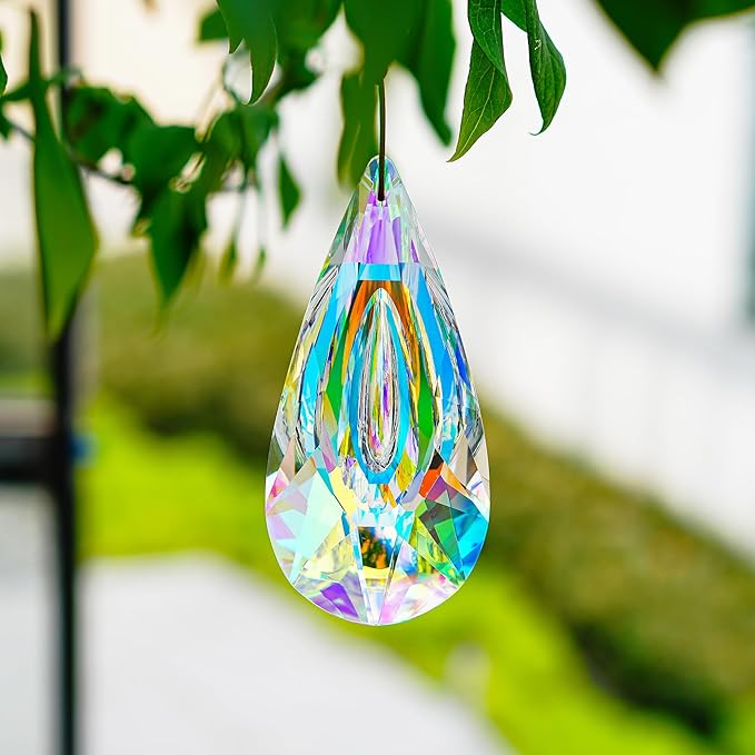 120mm/4.7in Crystal Prism Suncatcher Window Hanging Sun Catchers AB Colored Crystals Faceted Prism Rainbow Maker Pendant Ornament for Christmas Tree