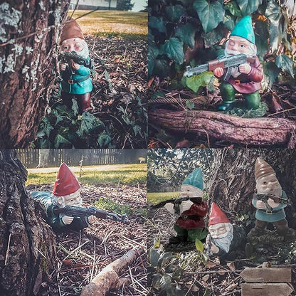 Tirifer 3PCS Garden Gnomes with Gun, Guard Gnome for Garden Military Army Soldiers, Tactical Statue for Indoor Outdoor, Patio, Yard, Lawn, Christmas Ornaments, Home Décor