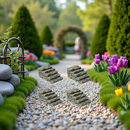 4 PCS Miniature Stone Steps Artificial Decor Craft Home Fairy Garden Flower Pot Miniature Bridge Ornament Garden Stairs Accessories Outdoor Statues