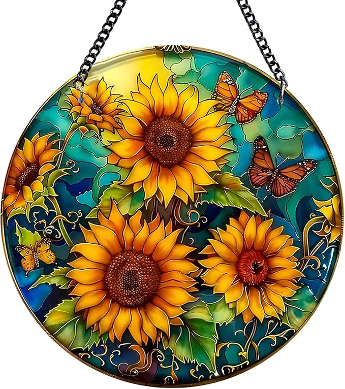 Plexiglas Sunflower Suncatcher Window Hanging - Sun Catchers for Windows Hanging - Hand Painted Suncatcher Garden Ornaments Christmas Mother's Day, Valentine's Day Ornaments