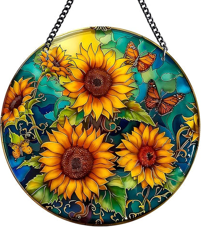 Plexiglas Sunflower Suncatcher Window Hanging - Sun Catchers for Windows Hanging - Hand Painted Suncatcher Garden Ornaments Christmas Mother's Day, Valentine's Day Ornaments