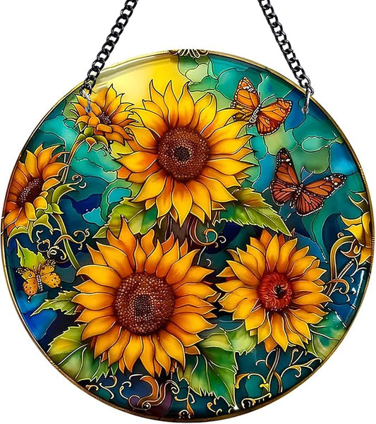 Plexiglas Sunflower Suncatcher Window Hanging - Sun Catchers for Windows Hanging - Hand Painted Suncatcher Garden Ornaments Christmas Mother's Day, Valentine's Day Ornaments