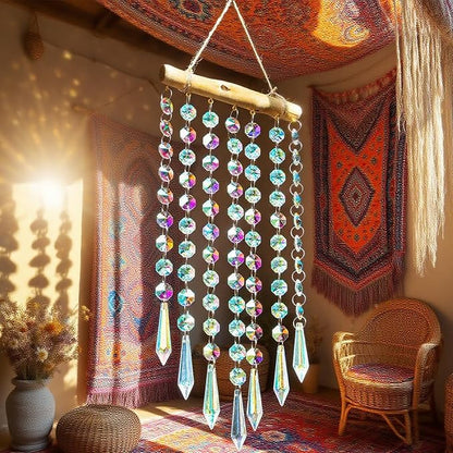 Crystal Window Suncatchers, Hanging Prism Sun Catcher Ornament Garden Rainbow Maker Wind Chime Crystal Prisms Ornament for Wedding, Party, Bedroom Decor