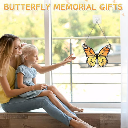 Stained Glass Window Hanging Yellow Butterfly Suncatcher, Butterfly Gift for Mom, Grandma, Women, for Mom Grandma Birthday