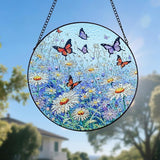 Butterfly Stained Glass Suncatcher,7.8in Butterfly Suncatcher for Window Hanging,Hand Chrysanthemum Suncatcher Window Decoration,Butterfly Home Decor for Indoor Window