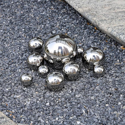 yarlung 10 Pack Stainless Steel Gazing Balls, 50-150 mm Garden Mirror Globe Floating Pond Sphere, Silver Polished Hollow Ball Reflective Ornament for Home Yard Outdoor Lawn Decoration