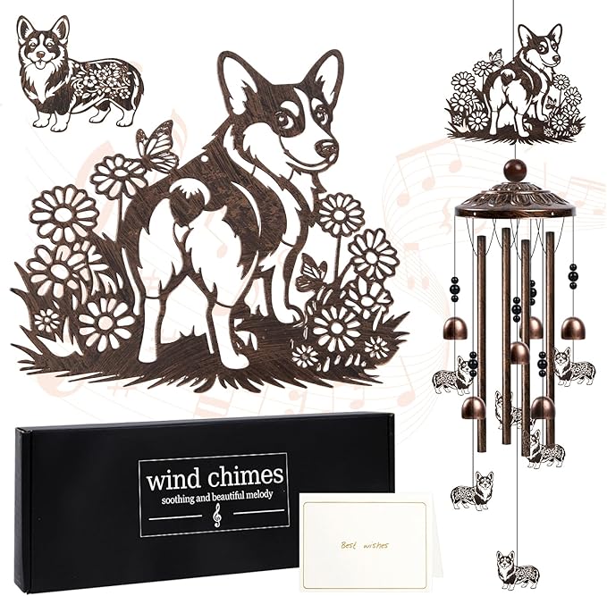 Dog Wind Chimes for Outside - Corgi Gifts for Corgi Lovers Women Men Dog Themed Festival Metal Windchimes Outdoors Decor for Home Yard Patio Garden Birthday Memorial