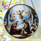 Stained Glass Window Hanging, LAOWEIKI 8'' Nativity Scene Suncatcher, Stained Glass Ornament, Nativity Scene Window Decor, Outdoor or Indoor, Christian Gifts, Religious Gifts for Women