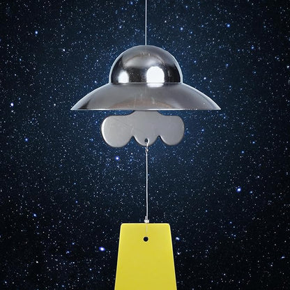 Funny Metal UFO Spaceship Wind Chime with Summoning Card Quirky Sci-Fi Hanging Decor for Bedroom & Study, Novelty Alien Gift for Teens & UFO Lovers, Unique Indoor Ornament (Cow)