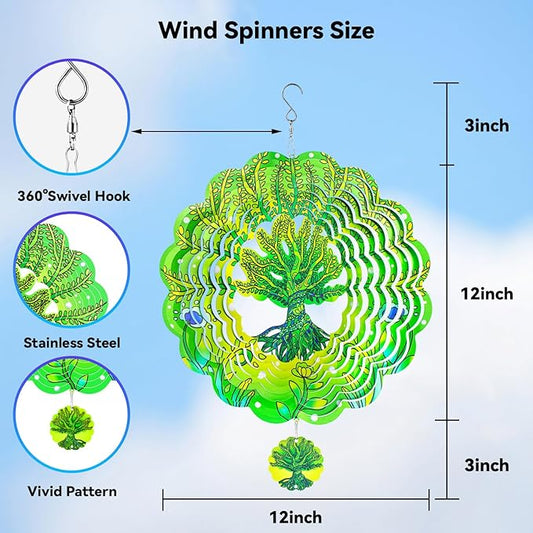 Wind Spinners,12 inch Tree of Life with 360° Swivel Hook for Yard and Garden, Bird Wind Catcher, Metal Wind Spinners Outdoor for Lawn Hanging Crafts Decor Kinetic Yard Art Ornament Gifts