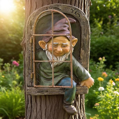 Teaeeno 12-inch Elf Out The Door Tree Hugger, Garden Gnome Statue Decor Outdoor, Large Outdoor Tree Hugger for Yard Art, Trees Decorations Outdoor Wallmounted Statue