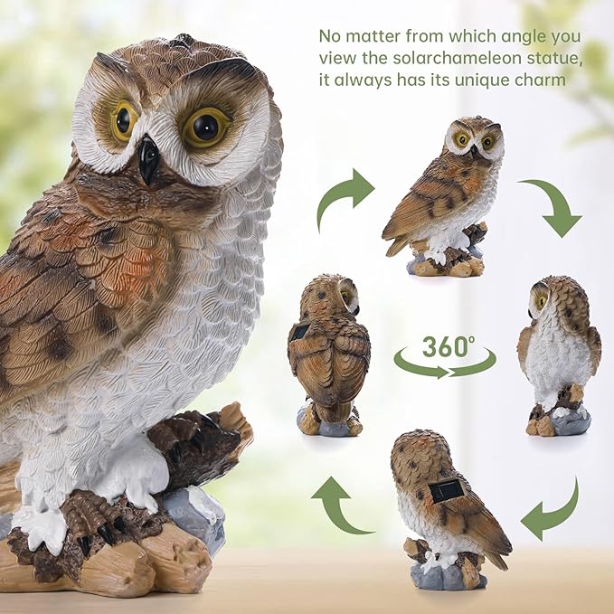 Solar Owl Garden Outdoor Statue,Owls Figurine Sculpture with LED Lights for Porch Patio Lawn Yard Deck Spring Summer Decor - Ideal Easter Day Housewarming for Women Men Owl Lover