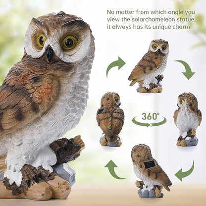 Solar Owl Garden Outdoor Statue,Owls Figurine Sculpture with LED Lights for Porch Patio Lawn Yard Deck Spring Summer Decor - Ideal Easter Day Housewarming for Women Men Owl Lover
