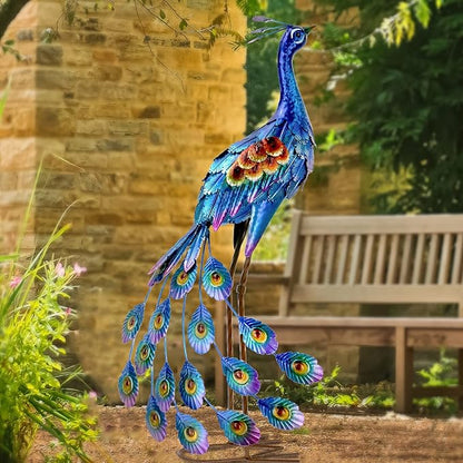 Kircust Peacock Garden Statue and Sculpture, Metal Peacock Yard Art Decor, Standing Bird Outdoor Sculptures for Patio Backyard Lawn Home Decoration