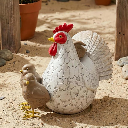 Resin Animal Decorations Gifts, Rustic Garden Statues, Farmhouse Chicken Decor, Hen on Nest, Chicken Statue & Figurine for Garden, Patio & Home, Waterproof & Durable, Unique Outdoor Art