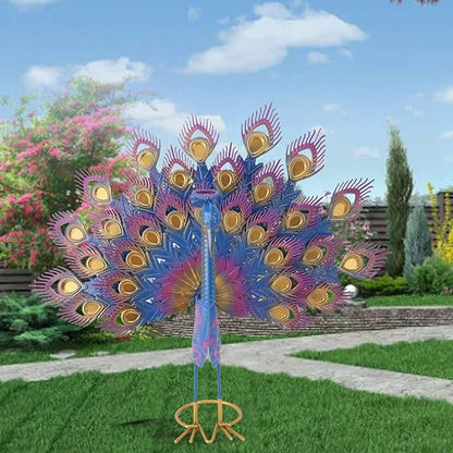 Metal Peacock Statue Garden Decor Iron Art Realistic Tail Spread Peacock Outdoor Sculpture for Lawn Yard Ornament