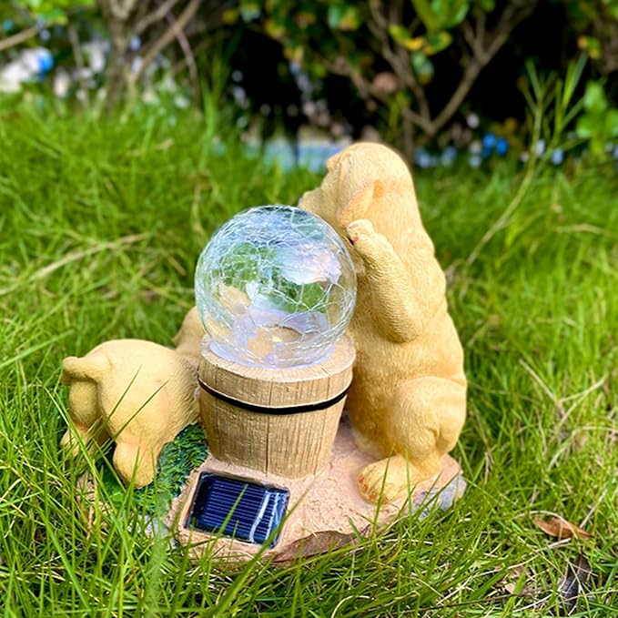 PMS Solar Garden Dogs Statues Light, Outdoor Puppy Figurine Resin Decoration for Garden Pathway Patio Yard Lawn Gifts