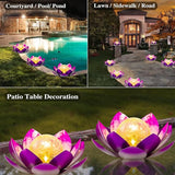 AIINY Solar Light Outdoor(2Pack), Art Crackle Globe Glass Lotus Decoration, Solar LED Waterproof Purple Metal Flower Lights for Patio,Lawn,Walkway,Tabletop