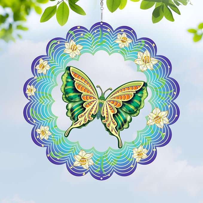 Bnesi Butterfly Wind Spinner Novel Butterfly Gifts for Women Metal Hanging Wind Spinner Butterfly Decor Metal Bird Wind Chimes Butterfly House Yard Art Garden Decor (Butterfly-B)