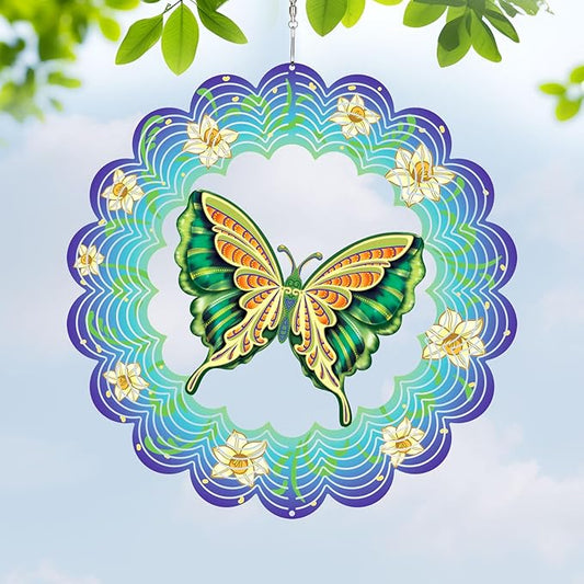 Bnesi Butterfly Wind Spinner Novel Butterfly Gifts for Women Metal Hanging Wind Spinner Butterfly Decor Metal Bird Wind Chimes Butterfly House Yard Art Garden Decor (Butterfly-B)